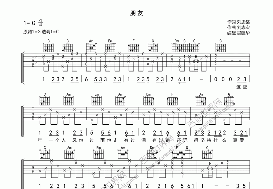 朋友吉他谱_周华健_c调弹唱